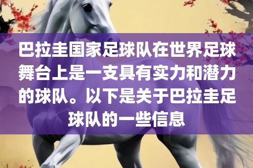 巴拉圭国家足球队在世界足球舞台上是一支具有实力和潜力的球队。以下是关于巴拉圭足球队的一些信息