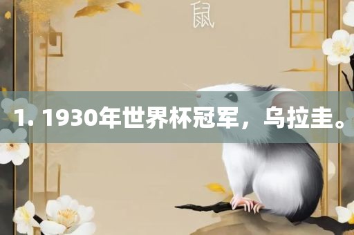 1. 1930年世界杯冠军，乌拉圭。