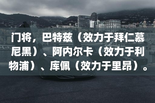 门将，巴特兹（效力于拜仁慕尼黑）、阿内尔卡（效力于利物浦）、库佩（效力于里昂）。