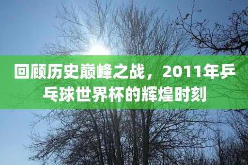 回顾历史巅峰之战，2011年乒乓球世界杯的辉煌时刻