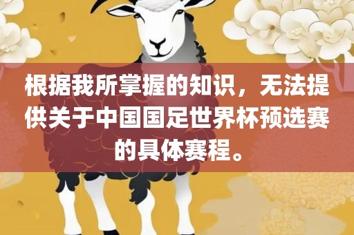根据我所掌握的知识,无法提供关于中国国足世界杯预选赛的具体赛程。