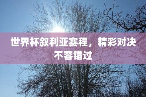 世界杯叙利亚赛程，精彩对决不容错过